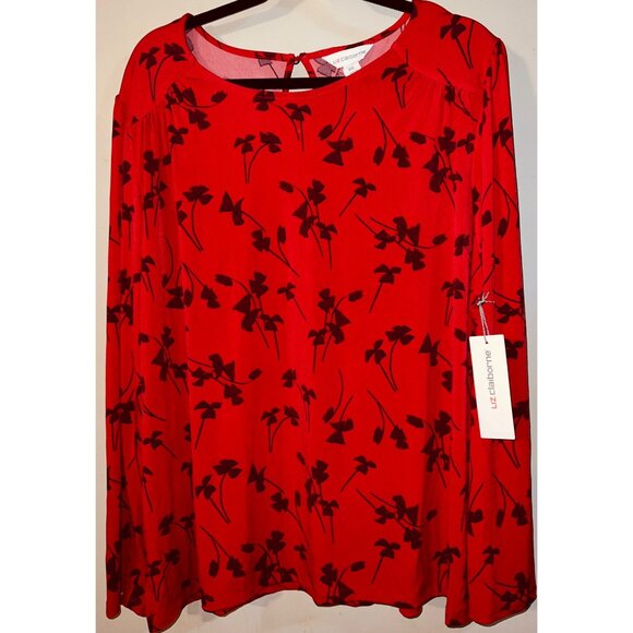 Liz Claiborne Tops - Liz Claiborne Women's Red & Black Floral Print Long Sleeve Blouse XXL